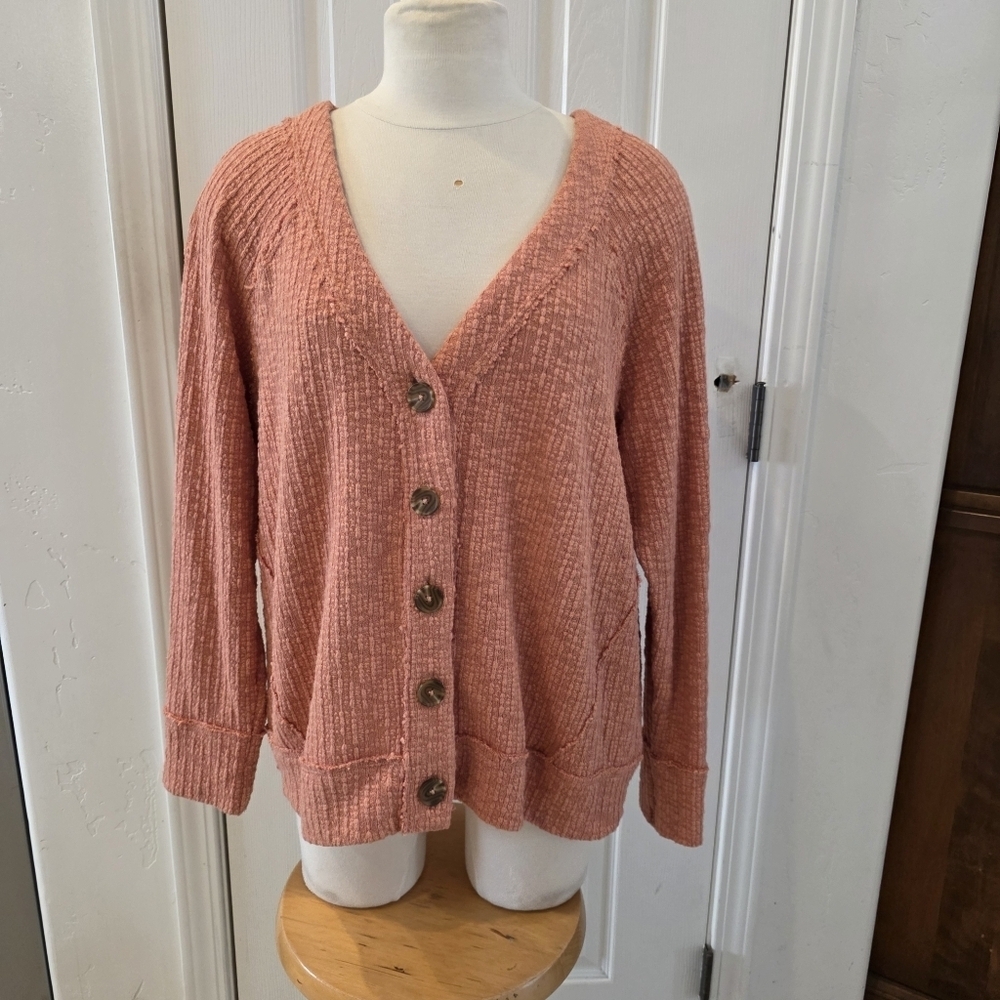 Two by Vince Camuto XL Textured Knit Boho Button Down Cardigan Sweater
